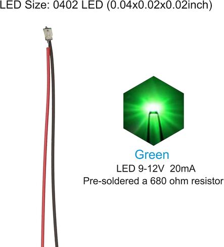 PATIKIL 0402 Pre-Wired Micro LED, 24 Pcs 9-12V Pre-soldered Mini Light Emitting Diodes Surface Mount Device for Model, DIY, 9.8" Length, Orange in Saudi Arabia