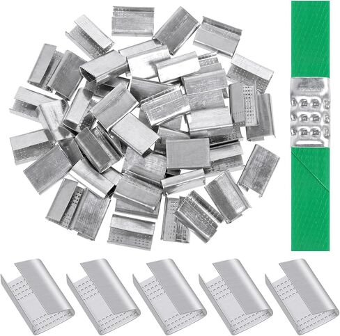 Glarks 150pcs مفتوحة (Snap-On) أختام التغليف 1/2in 5/8in 3/4in مقطع نطاقات ، ختم مسنن مفتوح ، أختام مشبك معدني لربط حزام تأمين التعبئة التعبئة والتنسيق النطاقات in Saudi Arabia