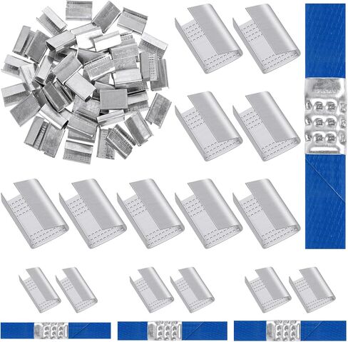 Glarks 150pcs مفتوحة (Snap-On) أختام التغليف 1/2in 5/8in 3/4in مقطع نطاقات ، ختم مسنن مفتوح ، أختام مشبك معدني لربط حزام تأمين التعبئة التعبئة والتنسيق النطاقات in Saudi Arabia