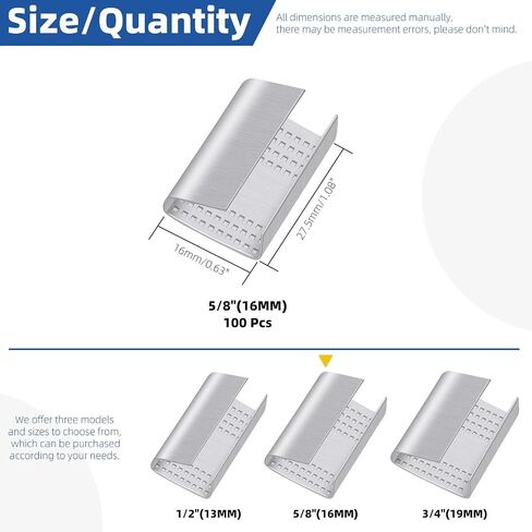 Glarks 150pcs مفتوحة (Snap-On) أختام التغليف 1/2in 5/8in 3/4in مقطع نطاقات ، ختم مسنن مفتوح ، أختام مشبك معدني لربط حزام تأمين التعبئة التعبئة والتنسيق النطاقات in Saudi Arabia