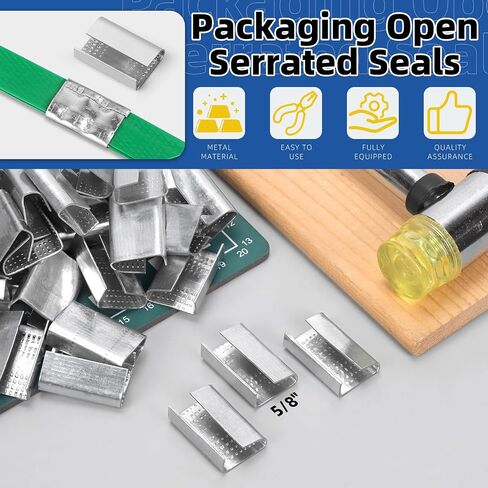 Glarks 150pcs مفتوحة (Snap-On) أختام التغليف 1/2in 5/8in 3/4in مقطع نطاقات ، ختم مسنن مفتوح ، أختام مشبك معدني لربط حزام تأمين التعبئة التعبئة والتنسيق النطاقات in Saudi Arabia