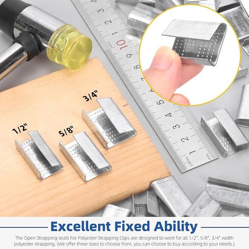 Glarks 150pcs مفتوحة (Snap-On) أختام التغليف 1/2in 5/8in 3/4in مقطع نطاقات ، ختم مسنن مفتوح ، أختام مشبك معدني لربط حزام تأمين التعبئة التعبئة والتنسيق النطاقات in Saudi Arabia