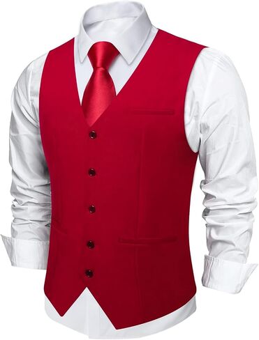 DiBanGu Mens Suit Vest Business Formal Dress | Vest for Men, Solid Color, V-Neck, 3 Real Pocket, Casual Dress Waistcoat, For Suit or Tuxedo, Wedding Party, Prom in Saudi Arabia