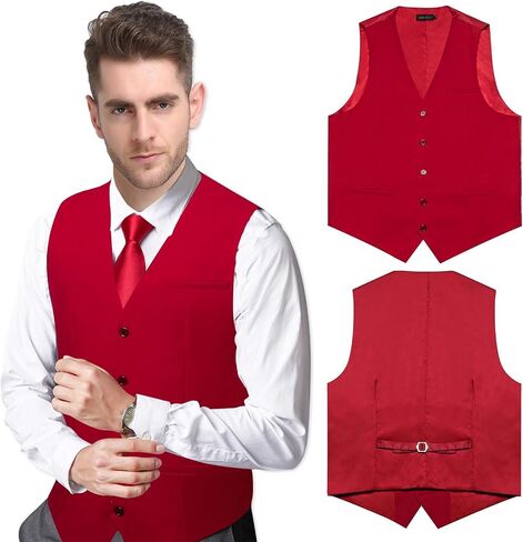 DiBanGu Mens Suit Vest Business Formal Dress | Vest for Men, Solid Color, V-Neck, 3 Real Pocket, Casual Dress Waistcoat, For Suit or Tuxedo, Wedding Party, Prom in Saudi Arabia