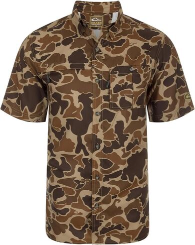 Drake Waterfowl Men's 8-Shot Flyweight Short-Sleeved Shirt | Breathable Moisture-Wicking Quick-Drying Camo Hunting Shirt, Mossy Oak Original Bottomland, Size: XL in Saudi Arabia