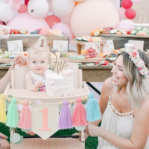 Handmade Boho 1st Birthday High Chair Banner Boho 1st Birthday Hat Decorations Party For Girl Baby Shower Pink Wall Hangings Decorative For Kids Bedroom in Saudi Arabia
