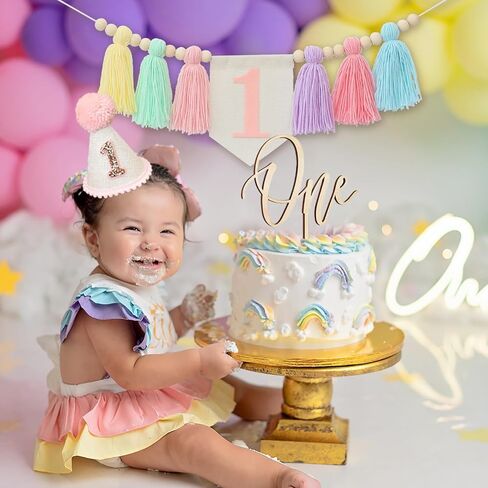 Handmade Boho 1st Birthday High Chair Banner Boho 1st Birthday Hat Decorations Party For Girl Baby Shower Pink Wall Hangings Decorative For Kids Bedroom in Saudi Arabia