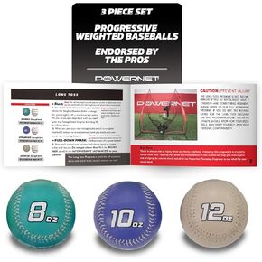 PowerNet Weighted Baseball Bundle, Heavy Training Balls for Pitching and Throwing, Baseball Training Equipment to Build Strength, Weighted Baseballs for Throwing, Long Toss, Command & Core Set