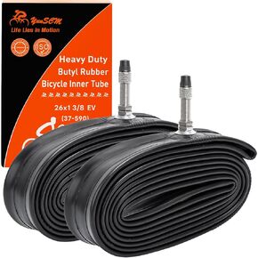 YUNSCM 2-PCS 26" Heavy Duty Bike Tire Tubes 26 x 1 3/8 EV English Valve Premium Butyl Rubber Inner Tubes Compatible with 26 x 1 3/8 37-590 26 x 1 3-8 Bike Bicycle Tires Tubes
