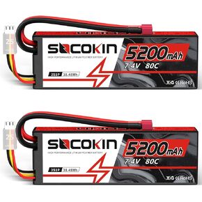 3S Lipo Battery 11.1V 80C 5200mAh with Hard Case,Deans T Plug for RC Model RC Racing Truck RC Racing Car RC Boat Drone Redcat Racing FPV (2 Pack)