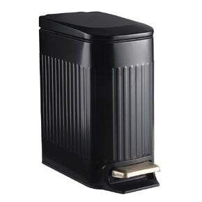 ELPHECO Slim Trash Can with Lid, Soft Close Stainless Steel Garbage Basket, Step-On Slim Dust Bin Rectangular Trash Can with Removable Inner Bucket (Black, 3.5 GALLONS)