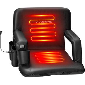 VIVOHOME Heated Stadium Seat with Back Support and Cushion, Bleacher Chair with 12V 20W PD Fast Charging Type C Port, 3 Levels of Heat, NTC Overheat Protection System(Power Bank not Included)