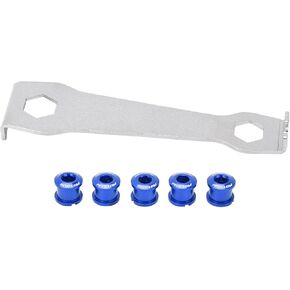 Joyzan Bike Chainring Bolts, Bicycle Single Double Chainring Bolts Kit Aluminum Alloy Short Chain Ring Nut Set Crankset Chainwheel Screws with Mounting Wrench Install Tool Road Mountain MTB BMX 6PCS