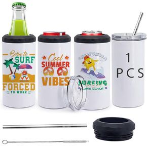 25packs 16oz 4-in-1 Can Cooler sublimation Blank tumblers with 2 lid and straw,White Double Wall Stainless Steel Insulated Can Holder,for Below 350ml Standard Cans,Beer Bottles,skinny jar