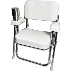 MARINE CITY Aluminum Portable Folding Cushioned Boat Deck Beach Chair with Drink Cup Holder for Marines – Boats – Yachts – Ships