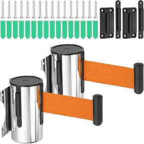 PATIKIL Fixed Wall Mount Retractable Belt Barrier, 2 Pcs 16.4 Feet Fixed Retractable Belt Barrier with Steel Case for Crowd Control Grocery Retail Store Stadium, Black/Dark Blue in Kuwait