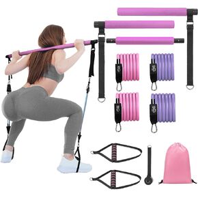 Pilates Bar Kit with Resistance Bands, Multifunctional Stretched Fusion Pilates Bar Kit for Women, Men, Pilates Sculpt Bar with Adjustable Buckle for Full Body Workouts, Squat Equipment