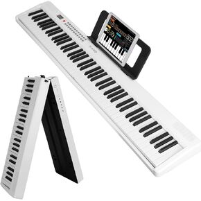 61Keys Foldable Electronic Piano Keyboard With Micro Audio Sustain Pedal Music Stand Storage Bag Portable Wireless MiDi Connection Keyboard For Beginner Pros Kids/Black