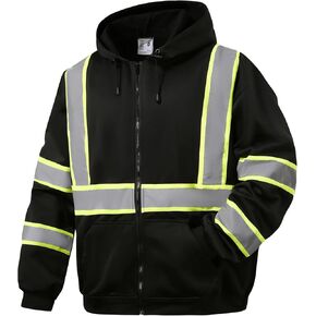 SKSAFETY High Visibility Reflective Hoodies for Men, Class 3 Safety Sweatshirts with Pockets, Work Construction Safety Hoodie, Hi Vis Zipper Yellow Sweatshirt with Black Bottom, Medium
