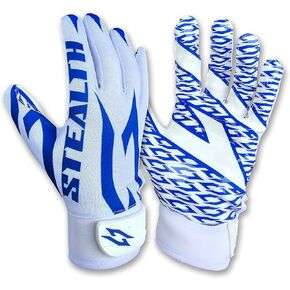 Stealth Football Receiver Gloves White - Battle College Lineman, Football Receiver Gloves, Be a Villain Not a Joker, Adult, Men, Youth, Boys, Small to XXL Sizes