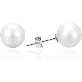 EFTKOY 18K Gold Plated Sterling Silver Round Stud White Shell Pearl Earrings,Hypoallergenic to Sensitive Ears