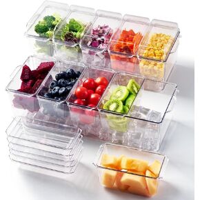 Chilled Condiment Tray Server with 5 Containers and Removable Compartments, Large Ice Chilled Condiment Organizer, Clear Garnish Serving Platter for Fruit, Salad, Food, Bar Accessories in Saudi Arabia