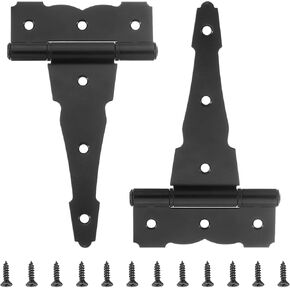uxcell 8 Inch Door Tee Hinge, 4Pcs T Strap Hinges Shed Door Decorative Hinge Durable Gate Hinges for Wooden Fences Yard Doors Barn Gate Wooden Box, Black