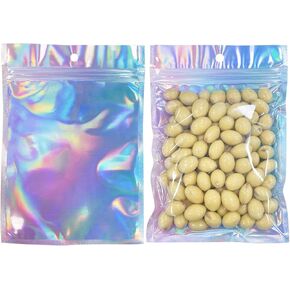 50pcs Holographic Foil Zip Bags 6x9 Inch, Resealable Mylar Sample Pouch Gift Baggies For Packaging Candy Jewelry Lash Lip Gloss
