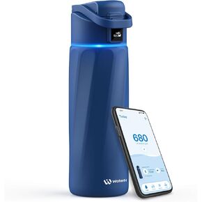 Smart Water Bottle with Reminder to Drink Water, 24oz BPA-Free Stainless Steel Vacuum Insulated Water Bottle, Wide Mouth Water Tracker Bottle with APP, Ideal for Gift - Blue