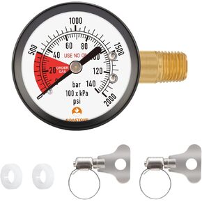 مقياس ضغط Roastove 2 بوصة لمنظم برميل البيرة CO2، مقياس منظم، 0-3000 رطل لكل بوصة مربعة، خيط اليد اليسرى، مع 2 حشوات إغلاق إضافية ومشابك خرطوم in Kuwait