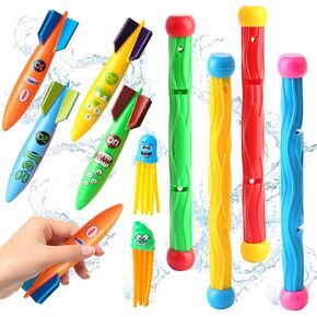 Summer Pool Toys 10 Pcs, Swimming Diving Toys with Brightly Colored Torpedoes, Fun Sinking Set