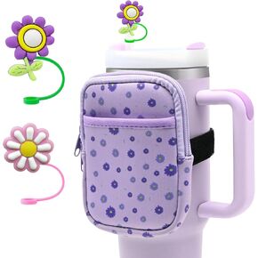 Water Bottle Pouch for Stanley with 2pcs Stanley Straw Cover, Stanley Cup Accessories 30&40 oz, Tumbler Pouch with Pocket, for Phone, Cards, Keys,Gym Accessories for Women