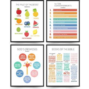 ETVISO Bible Verse Wall Art Prints Set of 4, Sunday School Decorations for Classroom, Motivational Christian Religious Boho Wall Art for Nursery Classroom Playroom Bedroom,8x10 Inch (Unframed)