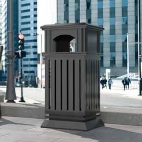 BEAMNOVA Black Trash Can Outdoor Top Tray Stainless Steel Commercial Garbage Enclosure with Locking Lid Heavy Duty Industrial Yard Garage Waste Container, 37.4 * 17.7 * 17.7in