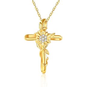 14k Real Gold Celtic Knot/Rose/Sunflower/Hummingbird Cross Necklace Faith Christian Jewelry For Women Girlfriend Female Christmas Gift