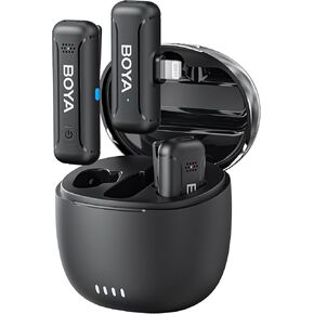 BOYA BY-WM3T-M2 Wireless Lavalier Microphone for Camera, 30H Battery Life with Charging Case, Noise Cancellation, 328ft Range, 3.5mm Camera Microphone for Vlogging Video Recording Interview YouTube
