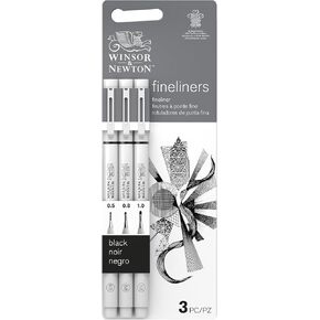 Winsor & Newton Fineliner Fine Point Pen Set, Assorted, Set of 5, Black