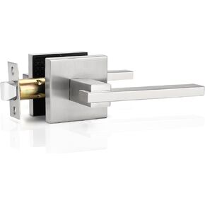 Orger 6 Pack Satin Nickel Door Handle Privacy Door Lever with Square Rose, Interior Door Lock for Bed Bath Modern Keyless Door Lever Reversible for Left & Right, Stainless Steel Door Handle
