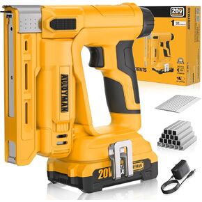 Alloyman 3/8''Crown Stapler, 18 Gauge 2 in 1 Cordless Brad Nailer/Electric Stapler with 2.0AH Battery & Charger, Nail Gun Battery Powered with 2,000PCS Staples and Nails for Upholstery & Family DIY