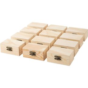 24 Piece (3.5 x 2.1 x 1.8 inches) Small Wooden Box Unfinished Wooden Treasure Box with Lids for DIY Crafts (24)