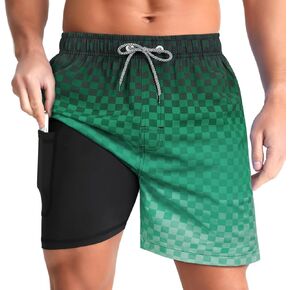 zeetoo Mens Swim Trunks with Compression Liner 5" Inseam Quick Dry Beach Shorts with Zipper Pockets