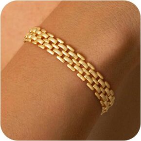 Picuzzy أساور الذهب للنساء، 14K الذهب الحقيقي تكويم سوار مقاوم للماء مجموعة مجوهرات للنساء العصرية لذيذ لطيف مطرز الكوبي مشبك ورق ثعبان سلسلة متعرجة سوار حزمة الهدايا للنساء فتاة