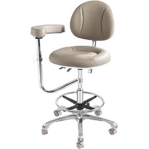 Ergonomic Dental Saddle Stool - Adjustable Rolling Dentist Chair with Back Support for Hygienists, Assistants - Medical Office & Salon Use -Grey