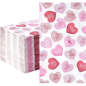 100Pcs Valentine’s Day Paper Napkins, Pink Disposable Love Heart Napkins, Valentines Decorative Paper Guest Towels for Valentines Day Wedding Engagement Anniversary Home Bathroom Party Supplies