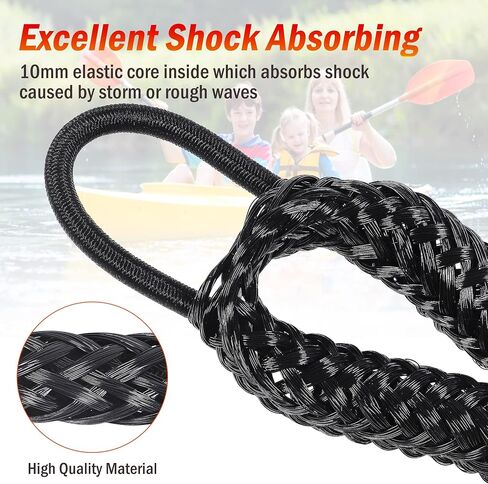 Boat Bungee Dock Llines, Double Braided Nylon Mooring Ropes for Boats, Boat Pontoon Accessories, Perfect for Jet Ski, SeaDoo, WaveRunner, Kayak, Pontoon PWC, 4 ft Black, 2 Pieces in Saudi Arabia