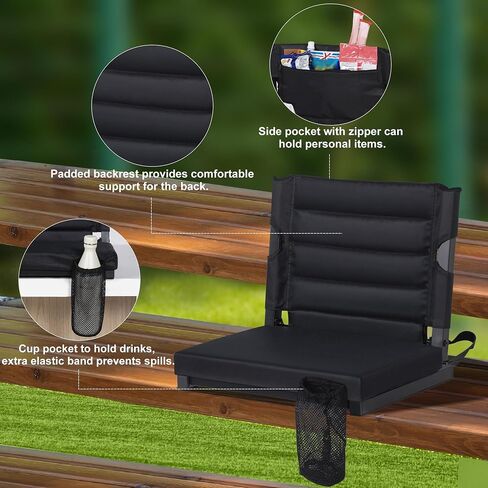 Stadium Seats for Bleachers with Back Support, Bleacher Seats with Backs and Extra Thick Padded Cushion, Includes Shoulder Straps Carry Handle, and Cup Holder Side Pockets (Green) in Saudi Arabia