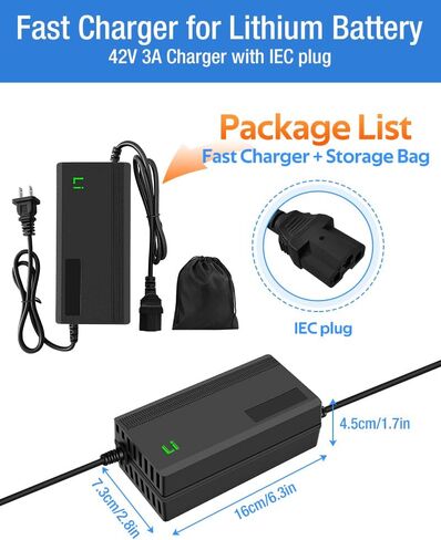 42V 3A Fast Battery Charger for 36V Lithium Battery,7 Types of Plugs to Choose from, No Need Adapter,More Secure.Compatible with Most Plugs. with Cooling System (DC5.5x2.1mm plug-3A) in Saudi Arabia