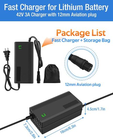 42V 3A Fast Battery Charger for 36V Lithium Battery,7 Types of Plugs to Choose from, No Need Adapter,More Secure.Compatible with Most Plugs. with Cooling System (DC5.5x2.1mm plug-3A) in Saudi Arabia