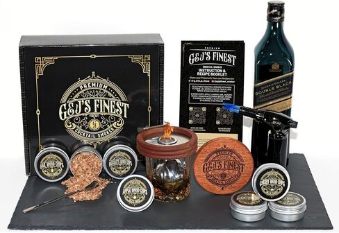 Whiskey Smoker Kit | Cocktail Smoker Kit with Torch, Scorch Shield, Lid, 6 Wood Chips for Smoked Old Fashioned| Bourbon Smoker (Black Box & Glasses) in Saudi Arabia
