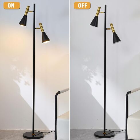 Modern Floor Lamp with 2 Adjustable Head Tall Pole Uplight for Living Room, Bedroom, Office,Gold and Black Corner Light for Reading (Black and Gold) in Saudi Arabia